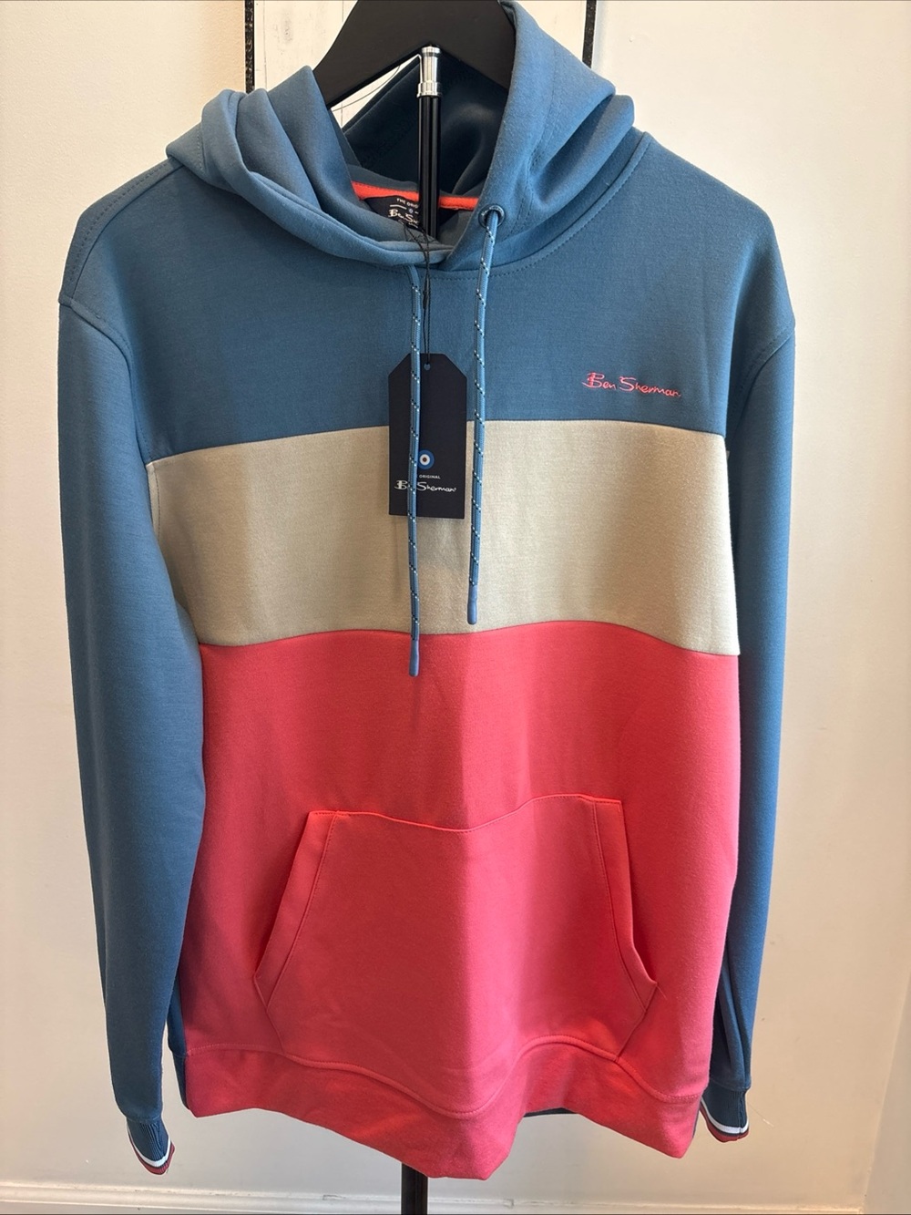 Ben Sherman Colorblock Pullover Hoodie in Blue, Cream & Pink